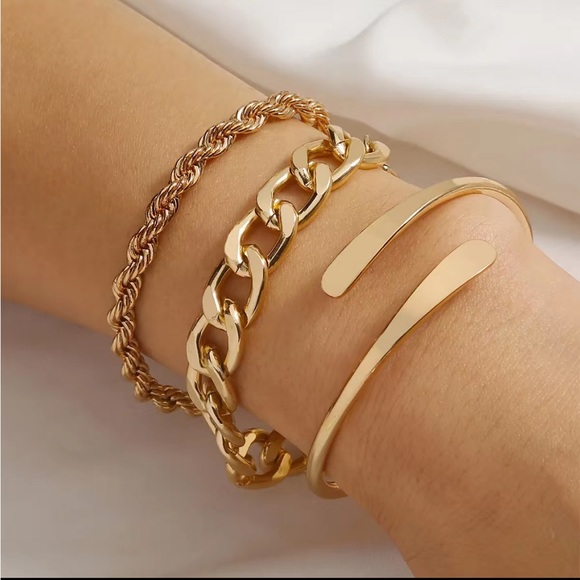 Jewelry Chunky Gold Chain Bracelet Set Multiplestacking Wrist Cuff